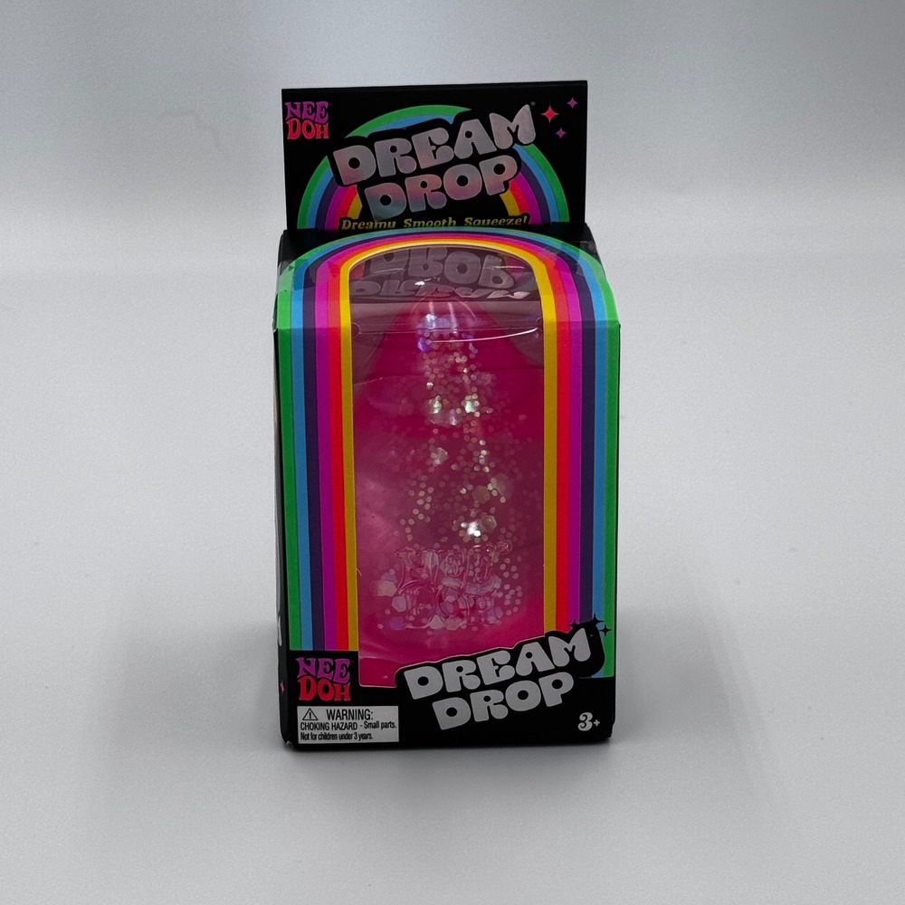 NeeDoh Dream Drop Pink Glitter Authentic Schylling Fidget Toy with Splash Stand